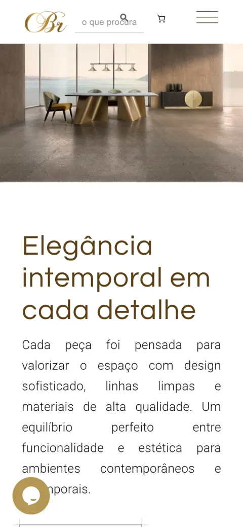 Carla Beça Rodrigues homepage with a dining room interior and the headline "Elegância intemporal em cada detalhe" (mobile)